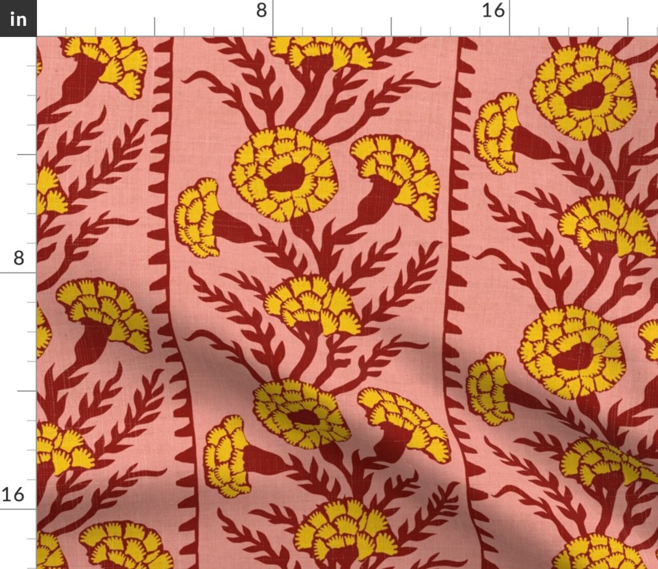 Bohemian Botanical Folk Art Carnation Blossom Colorful Modern Farmhouse Boho Rustic Prairie Folk Style Floral Farmhouse Stripe Leaves Blossom Custom Printed Fabric by Spoonflower Various Fabrics by the Yard or Fat Quarter